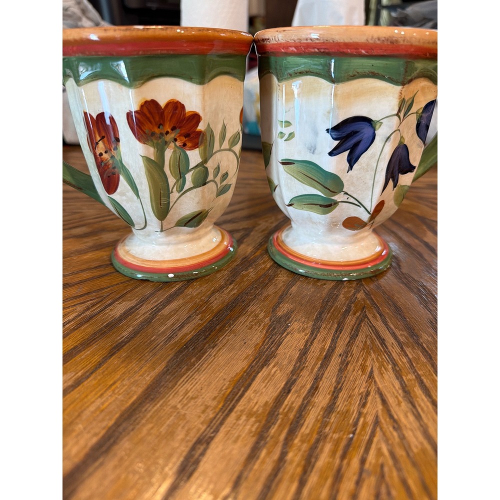 Certified International Pamela Gladding Floral Footed Mugs Set of 2 Tuscan Style